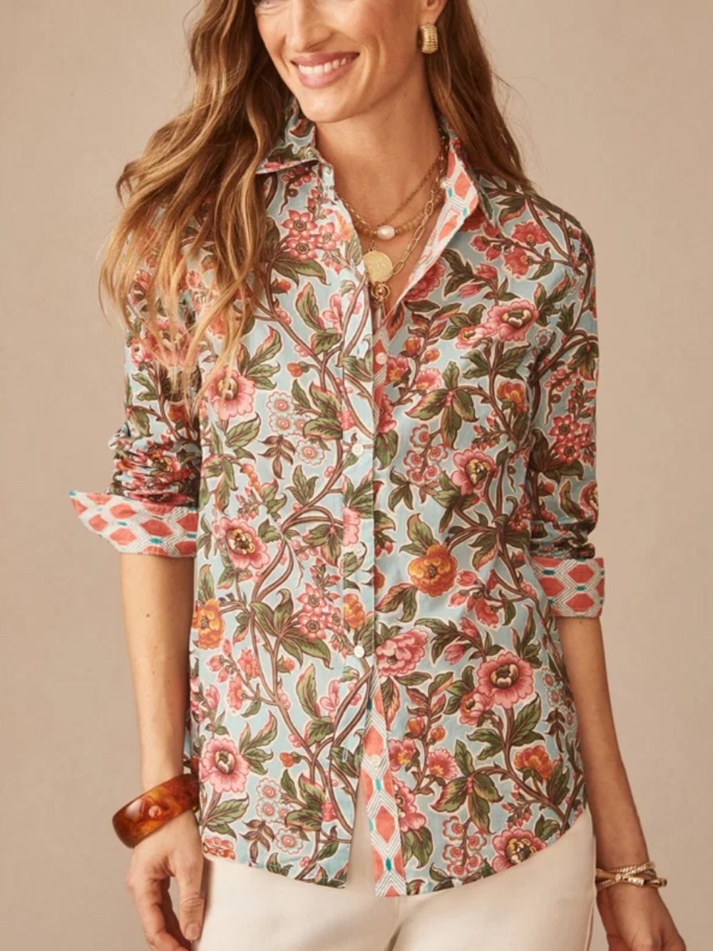 J.McLaughlin Lois Floral Print Point Collar Long Sleeve Button Front Shirt XL